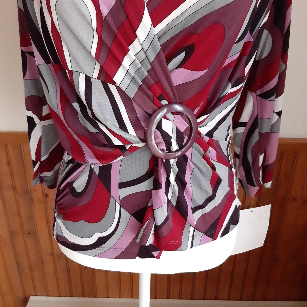 NWT Caribe Multicolor Blouse size Petite Medium - Picture 9 of 12